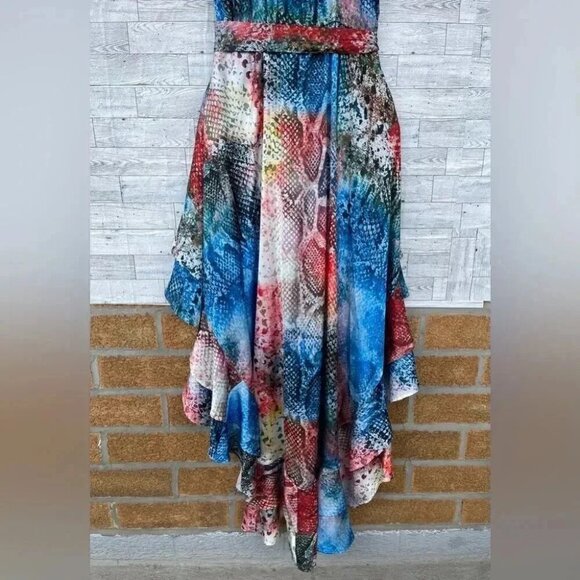 SUKISO WOMEN'S JULIET HIGH TO LOW DRESS IN RAINBOW SNAKESKIN LARGE - Picture 7 of 14